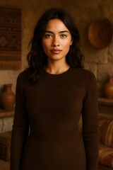 Fototapeta premium Elegant peruvian female fashion model in luxury portrait with cinematic magazine lighting