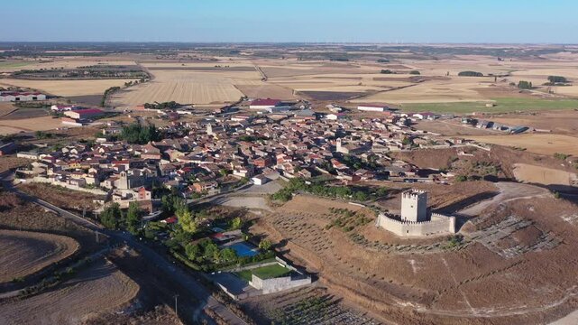 Aerial View of Tiedra Castle and Historic Village, Valladolid, Spain
