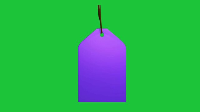 Animated purple price tag with brown string on green screen. Great for sales, discounts, and retail promotions