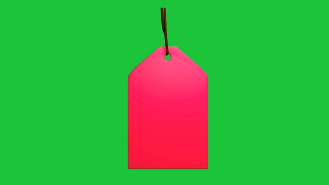 Animated bright pink price tag with brown string on green screen. Ideal for sales, discounts, and retail promotions