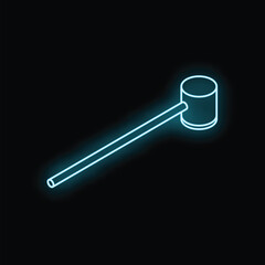 Blue neon glowing judge gavel giving the verdict on a black background