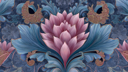 Ornate Layered Lotus Flower Motif Symmetrical Art Pattern