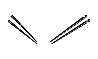 Pair of chopsticks minimal icon, black flat vector on white background, modern Japanese food symbol, clean geometry, stock illustration