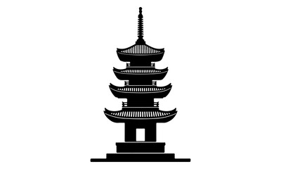 Traditional Japanese stone pagoda, black silhouette vector on white background, minimal zen garden element, flat illustration