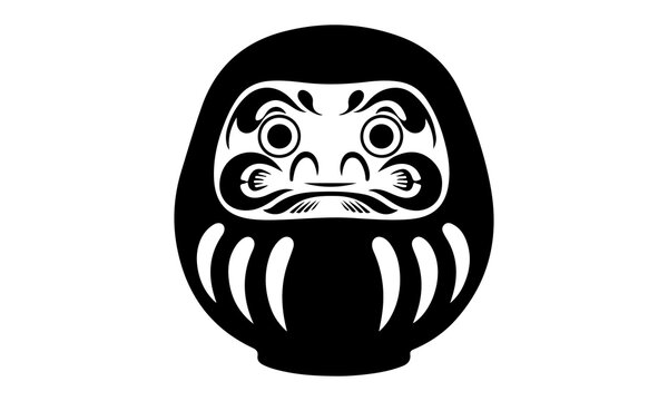 Japanese daruma doll, black minimal vector illustration on white background, cute but simple design, flat icon style, bold outlines