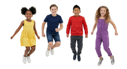 Fototapeta premium diverse group of joyful children leaping with pure delight against a void