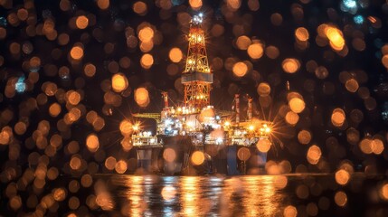 Glowing rig amidst rain and New Year cheer