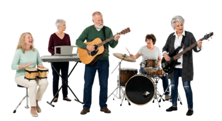 A Diverse Group of Senior Adults Joyfully Making Music Together Performing on Stage