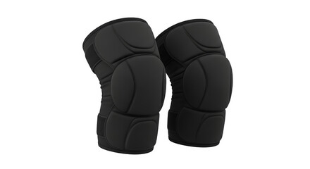 Pair of black protective knee pads for sports and safety gear isolated on transparent background