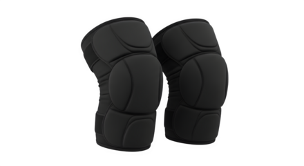 Pair of black protective knee pads for sports and safety gear isolated on transparent background