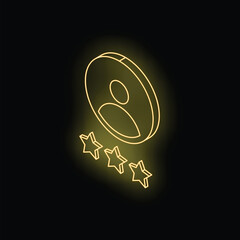 Customer rating with three stars and user icon in yellow neon style on a black background