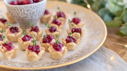 a festive dish of woodland-inspired miniature antonia tartlets
