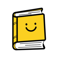 A yellow book with a smile in cartoon style.