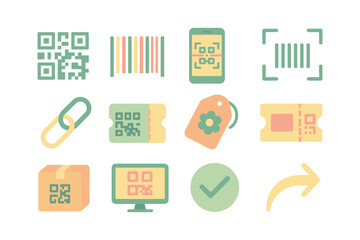 Flat style qr code and barcode icon set with pastel colors