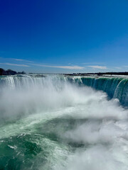 Niagara Falls Horseshoe Waterfall with Powerful Mist and Deep Blue Sky