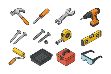 Obraz premium Isometric toolkit: essential construction and diy tools collection