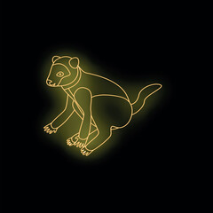 Golden neon outline of a lemur sitting on a black background, creating a vibrant and captivating image © ylivdesign