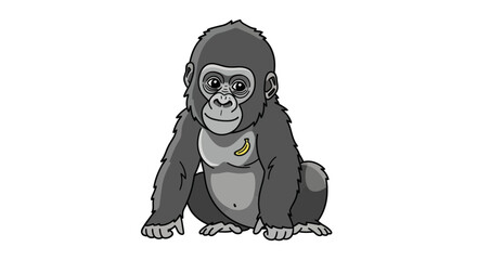 Cute baby gorilla sitting with a banana on its chest