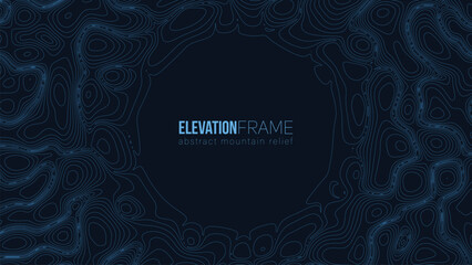 Abstract contour mountain elevation landscape map. Abstract minimal relief topographic map. Terrain contour vector grid with a central place for text.