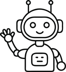 Friendly Robot Character Waving in a Simple Line Art Style Illustration
