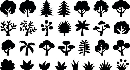 Collection of various tree silhouettes for design projects © md manik hossain