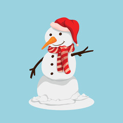 Cute snowman wearing Santa hat illustration for Christmas holiday design, winter celebration, greeting cards, and festive decoration use.