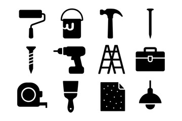 Obraz premium Essential silhouette building tools collection for diy and construction projects