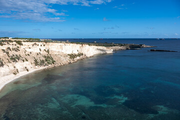 Spectacular natural landscapes on the southeast coast with chalk cliffs, turquoise sea, and rugged vegetation in Marsaxlokk Marsaxlokk, Malta