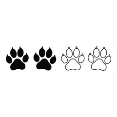 Four different animal paw prints in black and white