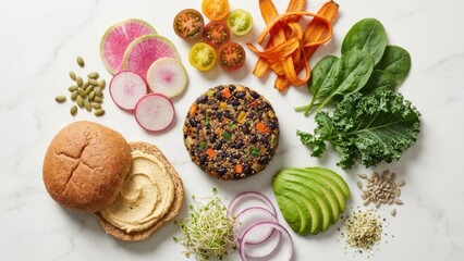 Healthy vegan burger with fresh ingredients