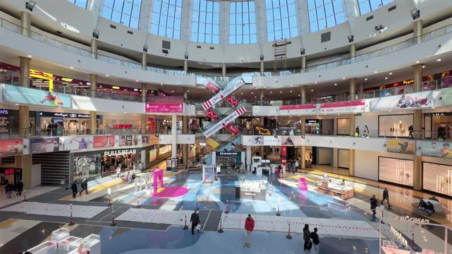 sunny day time tbilisi city famous modern mall main hall interior panorama 4k georgia