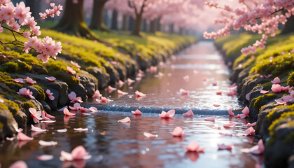 Serene pathway of blossoms