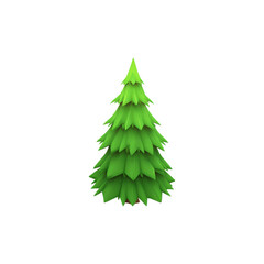 3D Cartoon Pine Tree Illustration. Festive Holiday Symbol Isolated On Transparent Background