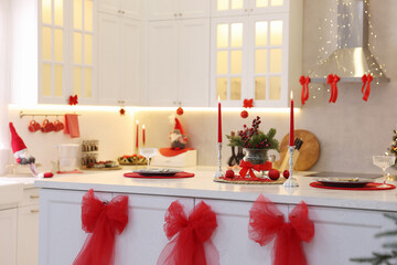 Stylish kitchen with Christmas decor. Interior design