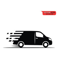 Fast delivery van moving quickly on road