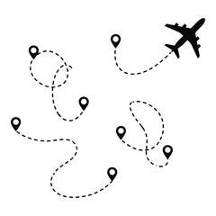Flight path with multiple destinations marked on map