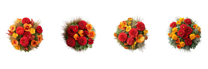 Vibrant Autumn Floral Arrangements Set. Seasonal Decoration And Gift Collection Isolated On Transparent Background