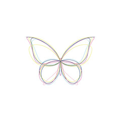 Fototapeta premium Abstract butterfly made of colorful curved lines on white background
