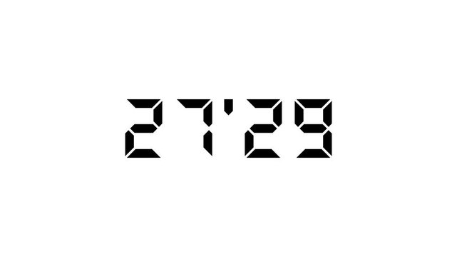 Stopwatch numbers counting from 30 minute digital countdown, minutes, seconds, decimal point, timer, alpha channel