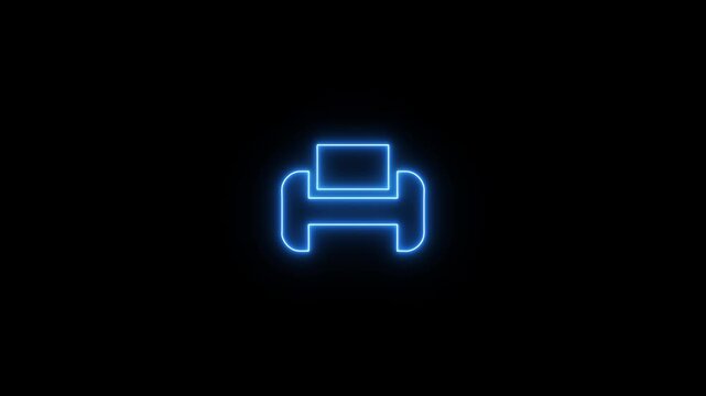 Animated printer machine in line icon style, suitable for office printing, documents, Glowing neon printer icon on black background. Digital technology concept abstract graphic element. 4k video