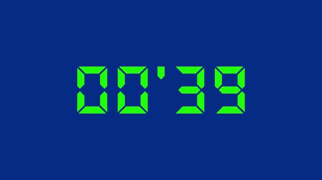 Stopwatch digits counting from 45 to 0 seconds, digital, countdown, decimal point, timer, alpha channel