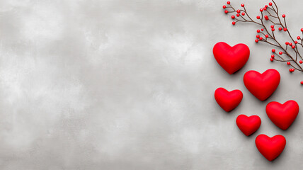 Background with red hearts, greeting card for Valentine's Day.