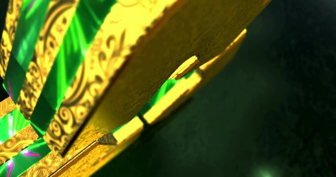 Recycling ecology and environment 3d symbol spectacular. Abstract glowing golden metal icon animation.