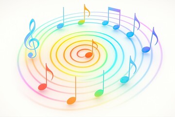 Colorful Musical Notes in a Rainbow Circle