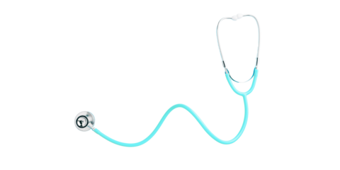 Medical stethoscope with flexible tubing and earpieces on transparent background