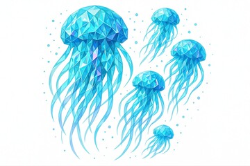 Vibrant Geometric Jellyfish Swarm