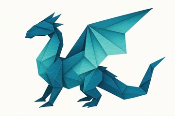 Blue Geometric Origami Dragon