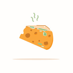 Illustration of rotten cheese in flat style, disease-carrying food isolated. A piece of moldy garbage. Food waste