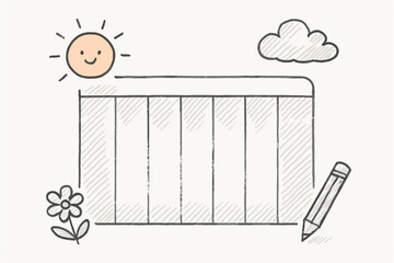 Hand drawn weekly planner with happy sun and pencil doodle design
