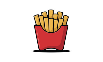Red Box Filled With Golden French Fries On White background